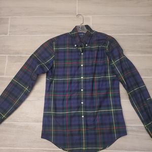 Blue and red ling sleeve polo shirt